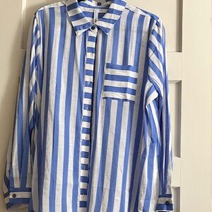 NY Collection, Women’s XL Blue and White Button Up, Long Sleeve Blouse